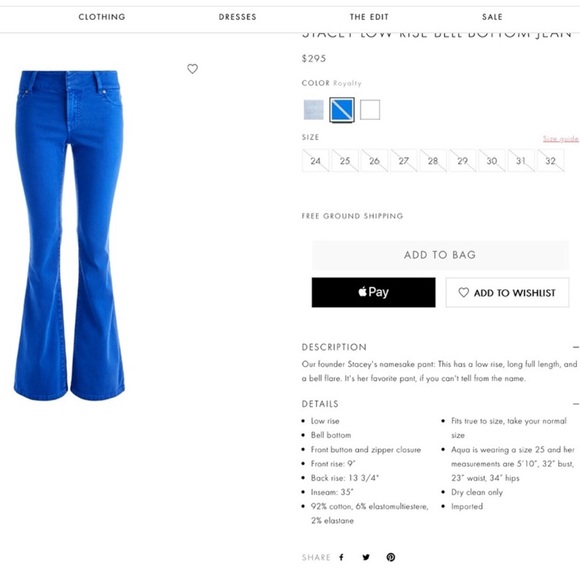 ALICE + OLIVIA Stacey Low Rise Bell Jean in Royalty (Sz 29). NWT. RETAIL 295 - Picture 13 of 14